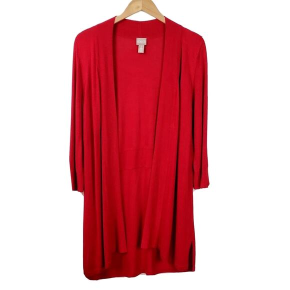Chicos Women Red Cardigan Duster L 2 Longline Minimalist Modern Career Elegant - Picture 1 of 11